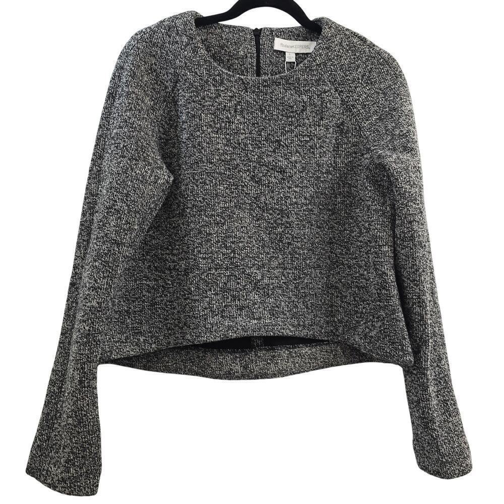 NWT Womens Gray Textured Sweater Sz L Long Sleeve Cropped Minimalist Cozy Preppy